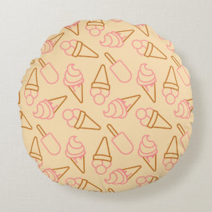 Cute summer food with outline ice cream contours round pillow