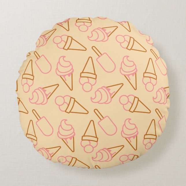 Cute summer food with outline ice cream contours round pillow (Front)