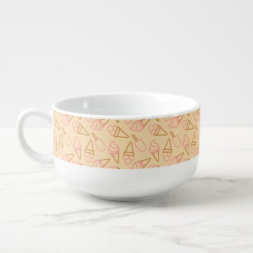 Cute summer food with outline ice cream contours soup mug