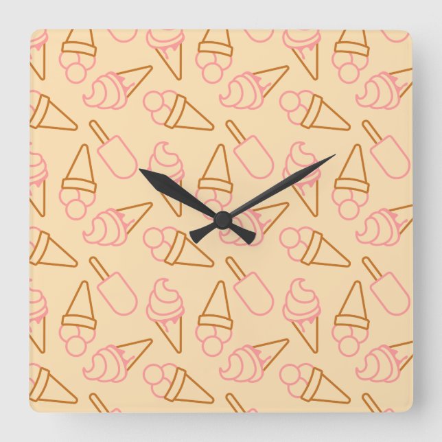 Cute summer food with outline ice cream contours square wall clock (Front)
