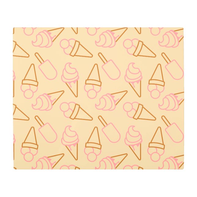 Cute summer food with outline ice cream contours t metal print (Front)