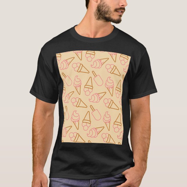 Cute summer food with outline ice cream contours T-Shirt (Front)