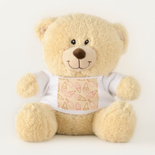 Cute summer food with outline ice cream contours teddy bear