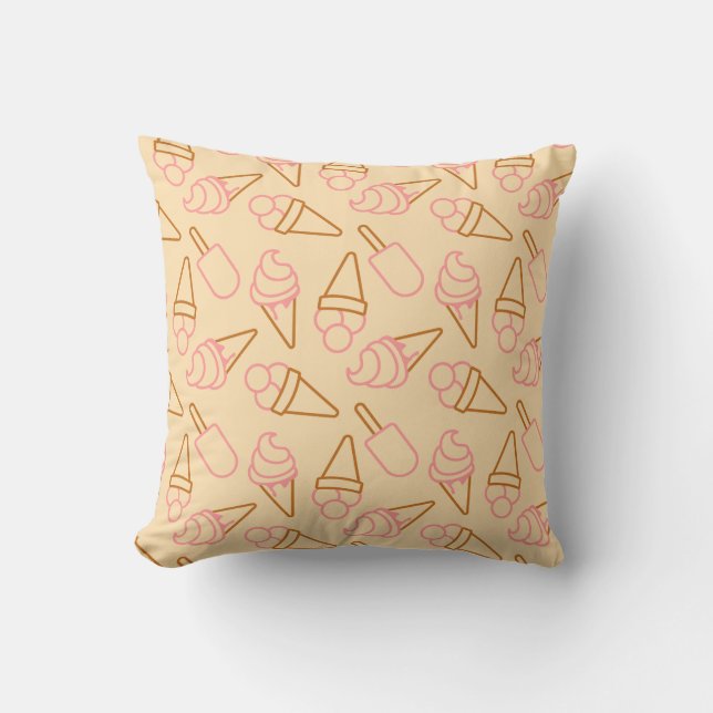 Cute summer food with outline ice cream contours throw pillow (Front)