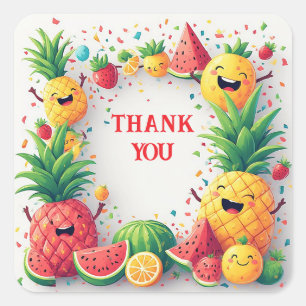 🍉 Cute Summer Fruit Border With Colorful Confetti Square Sticker