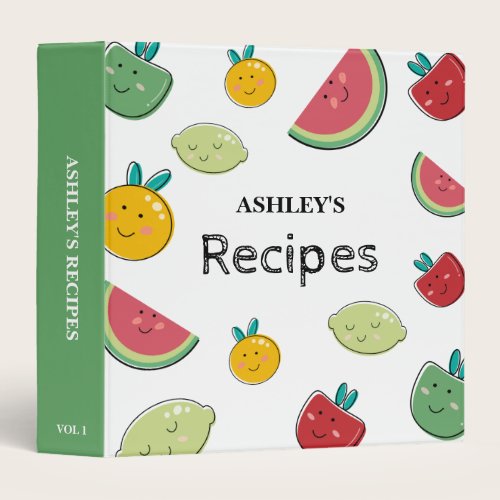 Cute Summer Fruit Pattern Recipe 3 Ring Binder