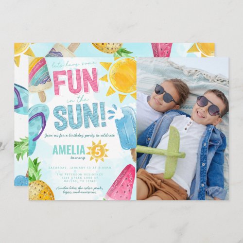 Cute Summer Fun In the Sun Birthday Pool Party Invitation