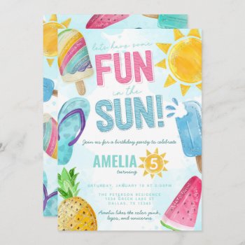 Cute Summer Fun In The Sun Pool Party Birthday Invitation by PerfectPrintableCo at Zazzle
