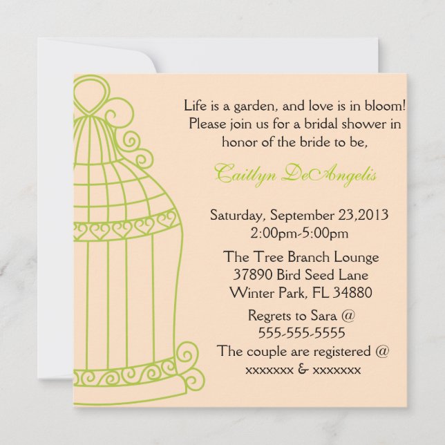 Cute Summer Garden Birdcage Bridal Shower Invite (Front)