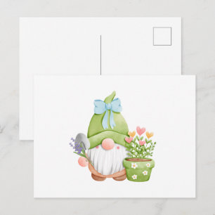 Cute Summer Garden Gnome with Flowers Postcard