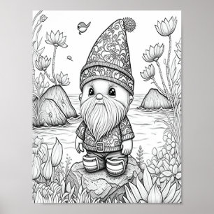 Cute Summer Gnome Adult Coloring Poster