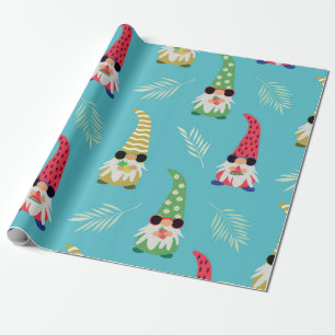 Cute summer gnomes holding fruits pattern wrapping paper