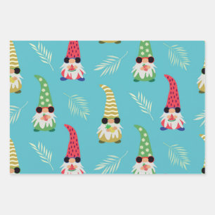 Cute summer gnomes holding fruits pattern wrapping paper sheets