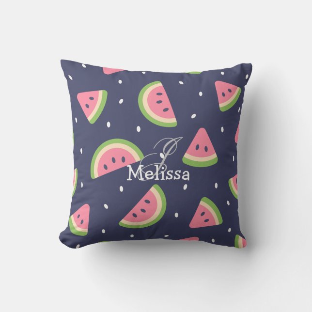 Cute Summer Green Pink Watermelon Fruit Pattern Throw Pillow (Front)