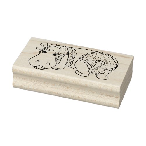 Cute Summer Hippo in Polka_dot Ruffled Swimsuit   Rubber Stamp
