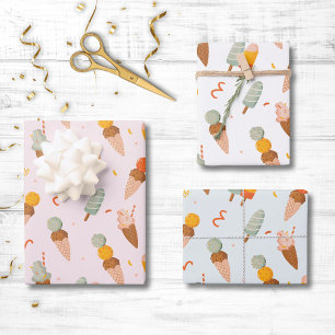 Cute Summer Ice Cream Pattern Wrapping Paper Sheets