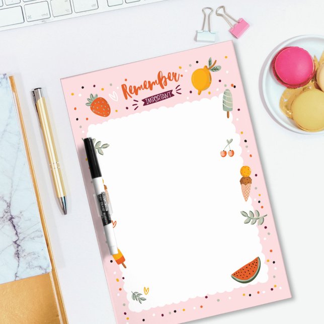 Cute Summer Illustration Ice Cream Fruit Dry Erase Board (In situ)
