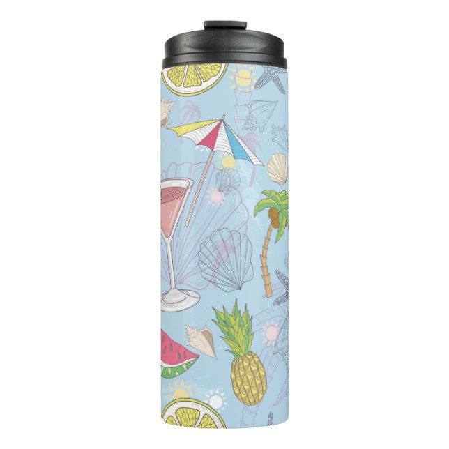 Cute summer illustration pattern with watermelon,  thermal tumbler (Front)