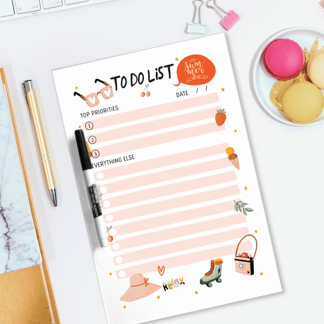 Cute Summer Illustration To Do List Checklist Dry Erase Board (In situ)