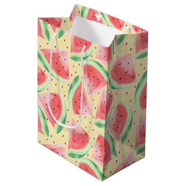 Cute Summer Kawaii Watercolor Watermelon Medium Gift Bag (Front Angled)