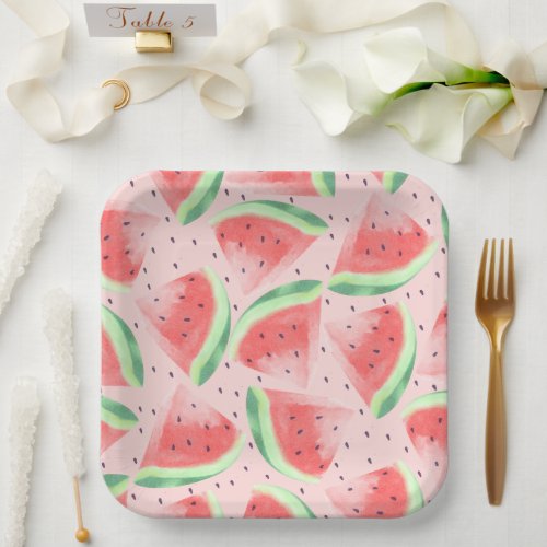 Cute Summer Kawaii Watercolor Watermelon Paper Plates