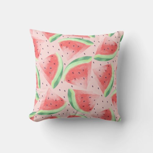 Cute Summer Kawaii Watercolor Watermelon Throw Pillow