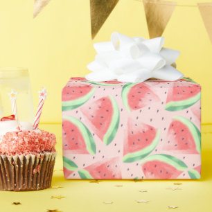 Cute Summer Kawaii Watercolor Watermelon Wrapping Paper