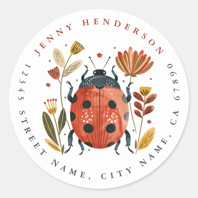 Cute Summer Ladybug Round Stickers (Front)