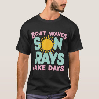 Cute Summer Lake Life Beach Boat Waves Sun Rays T-Shirt