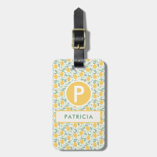 Cute Summer Lemon Botanical Pattern Monogram Luggage Tag