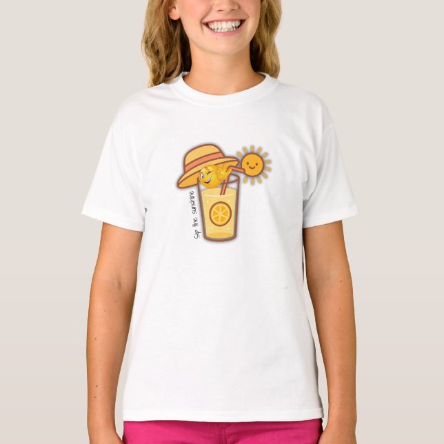 Cute Summer Lemonade Cartoon T-Shirt – Sunny Hat & (Front)
