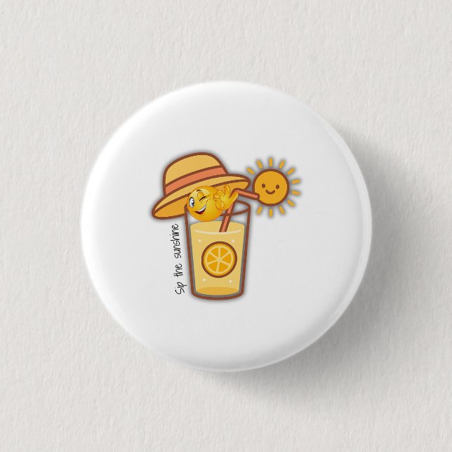 Cute Summer Lemonade Cartoon T-Shirt – Sunny Hat & Button (Front)