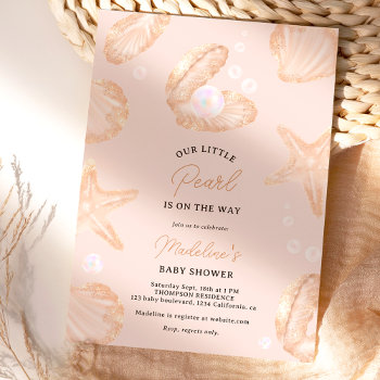 Cute Summer Ocean Little Pearl Baby Shower Invitation by girly_trend at Zazzle