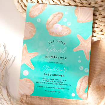 Cute Summer Ocean Little Pearl Baby Shower Invitation by girly_trend at Zazzle