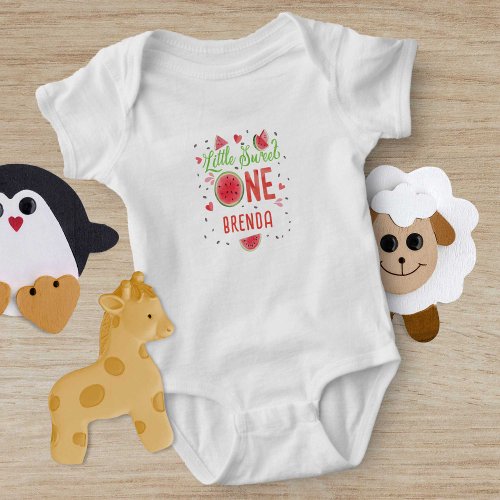 cute summer one in a melon 1st birthday  baby bodysuit