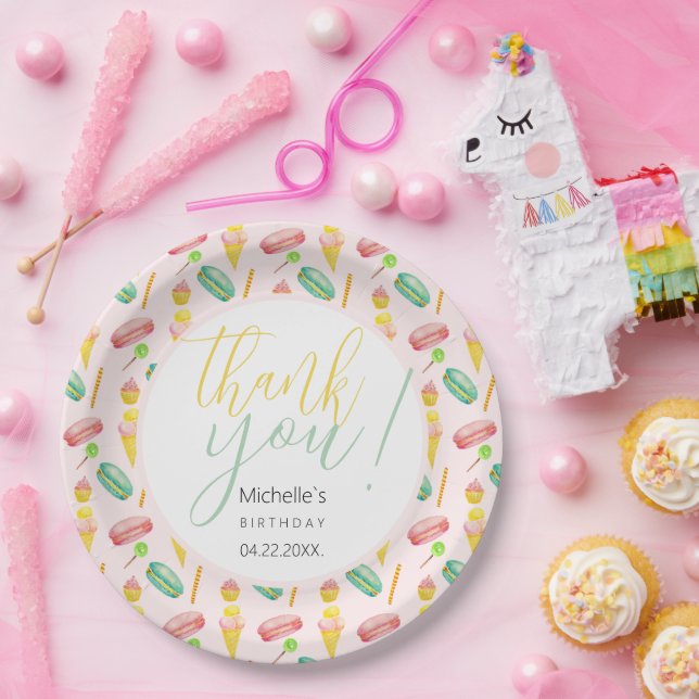 Cute Summer Party Watercolor Illustration Pattern Paper Plates (Party)