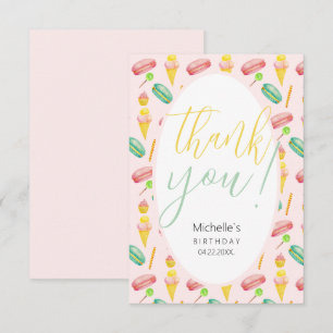 Cute Summer Party Watercolor Illustration Pattern Thank You Card