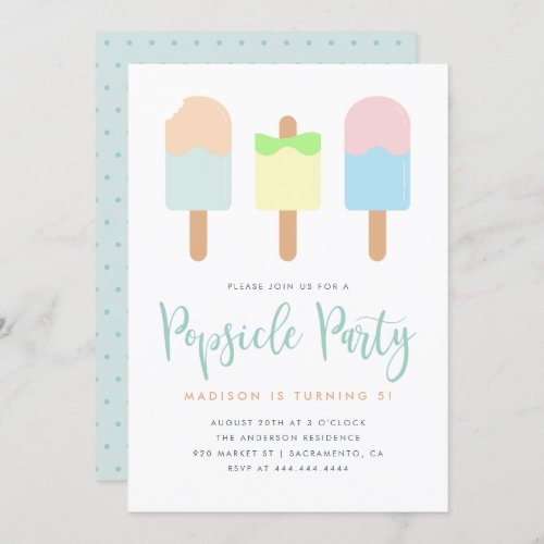 Cute Summer Pastel Popsicle Party Kids Birthday Invitation