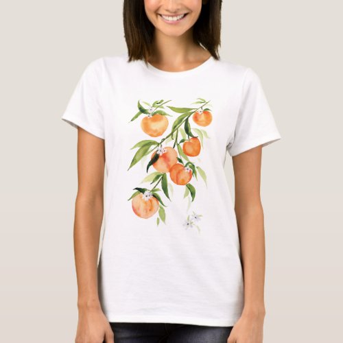 Cute summer peaches watercolor fruit  T_Shirt