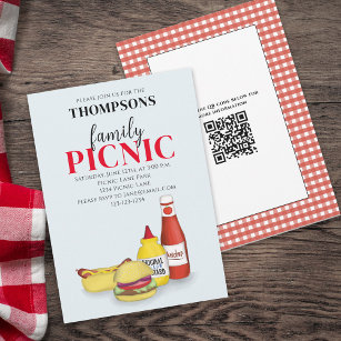 Cute Summer Picnic Trendy Cookout QR Code  Invitation