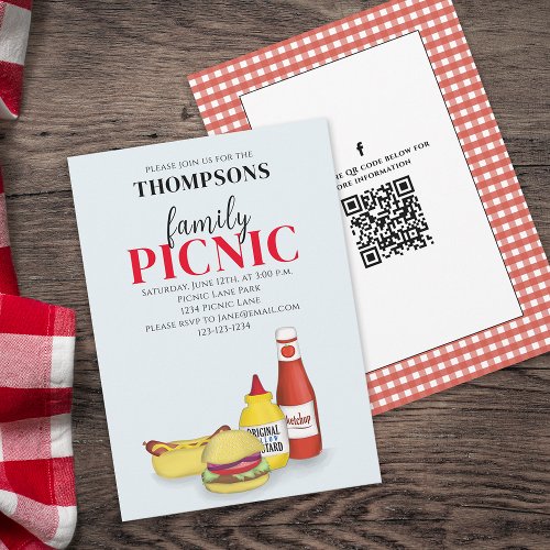 Cute Summer Picnic Trendy QR Code Social Media Invitation