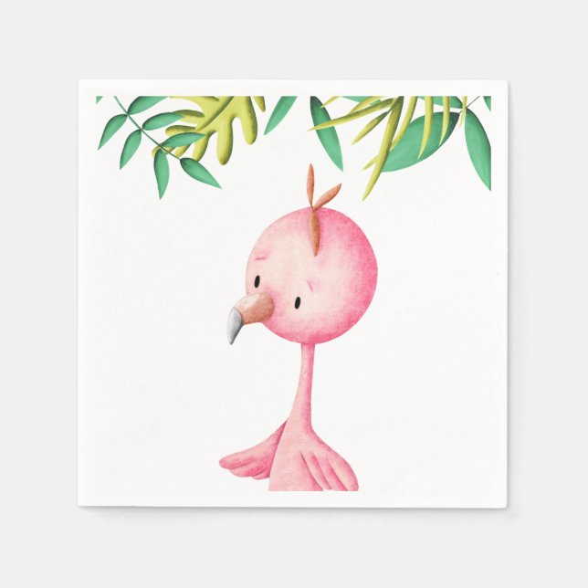 Cute Summer Pink Flamingo Tropical Baby Shower Napkins (Front)