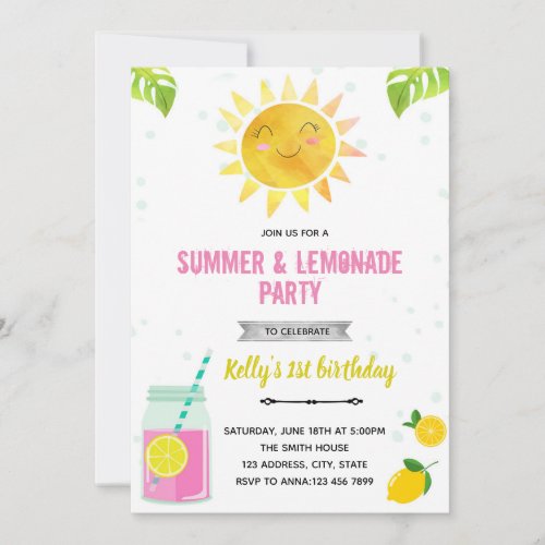 Cute summer pink lemonade invitation