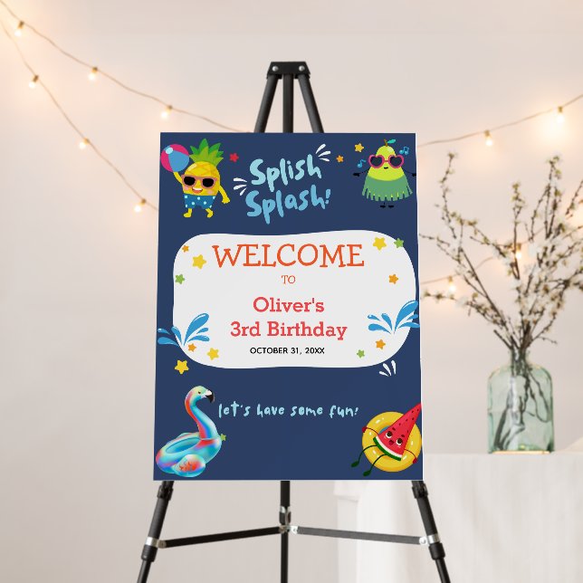 Cute Summer Pool Birthday Party Welcome Foam Board (In Situ (Stand))