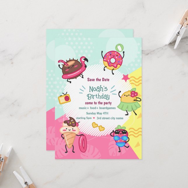 Cute Summer Pool Party Birthday Invitation (Front/Back In Situ)