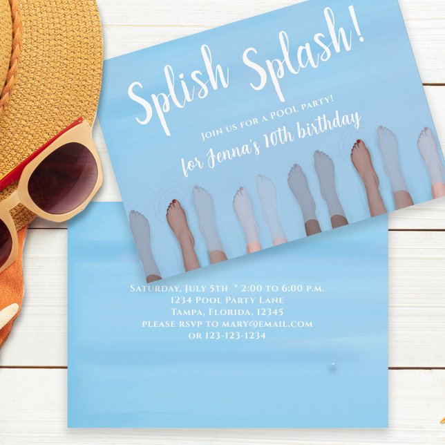 Cute Summer Pool Party Custom Splish Splash Invitation (Creator Uploaded)