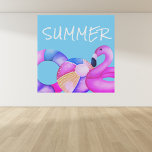 Cute Summer Pool Party  Faux Canvas Print<br><div class="desc">Cute summer pool party Faux Canvas Print. Fun modern watercolor flamingo, beach ball and pool ring. Trendy canvas print for your home or cottage.</div>