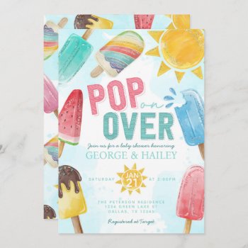 Cute Summer Popsicle Pop On Over Baby Shower Invitation by PerfectPrintableCo at Zazzle