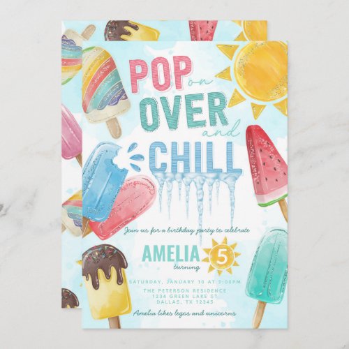 Cute Summer Popsicle Pop Over Chill Birthday Party Invitation