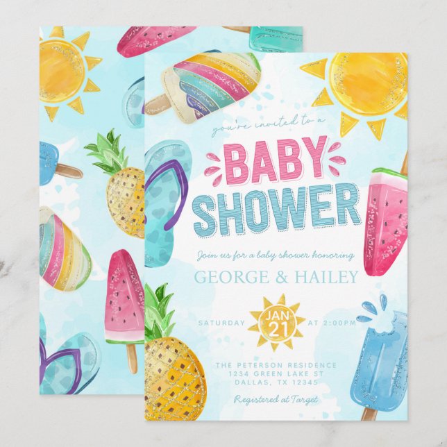 Cute Summer Popsicle Ready to Pop Baby Shower Invitation (Front/Back)